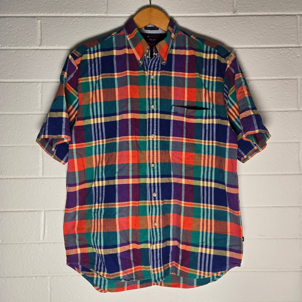 Vtg Bugle Boy Mens Button Down Shirt Plaid Cotton Multicolor Streetwear L